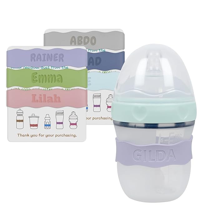 3 Pack Personalized Water Bottle Name Bands, Custom Silicone Baby Bottle Labels for Daycare Reusable, Laser Engraving Bottle Name Tags, Customized Kids Cups Grip Straps Waterproof