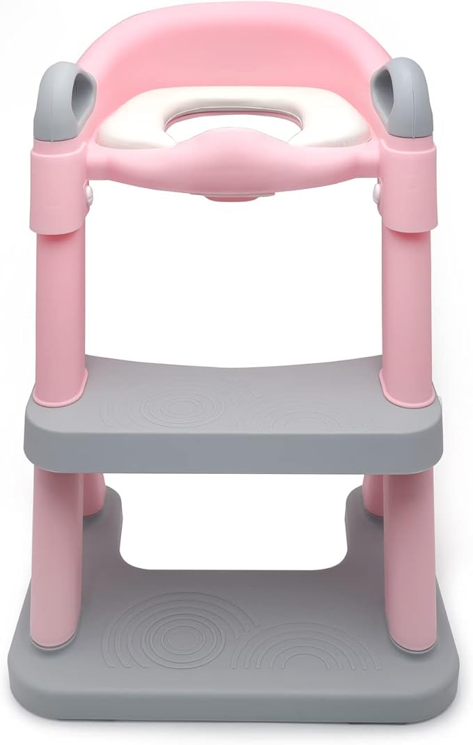 XKMT- Pink Toddler Potty Training Seat Ladder Wider Step Toilet Chair Infant Kid Bathroom Trainer