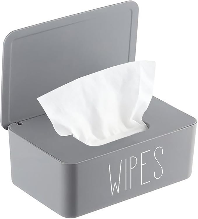 Sleek Baby Wipes Dispenser Easy to Access Bathroom Flushable Butt Wipes Container Holder Refillable,7.28" L x 4.80" W x 2.75" H (Grey)