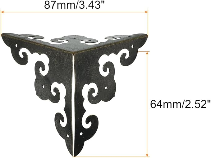 uxcell 12 Pcs Decorative Box Corner Cover, 64mm Metal Edge Guard, Furniture Corner Edges Protector with Screws, Bronze