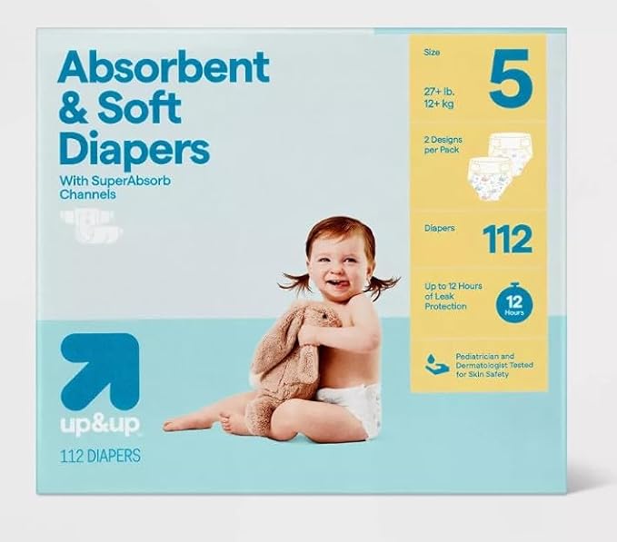 Disposable Diapers - (Size N - 162ct) up&up (Size-5, 112.0, Count)