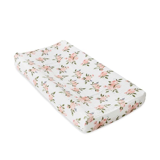 Little Unicorn Changing Pad Cover for Newborns & Infants | Soft & Breathable Muslin Fabric | Baby Diaper Changing Table Pad Cover (Watercolor Rose)