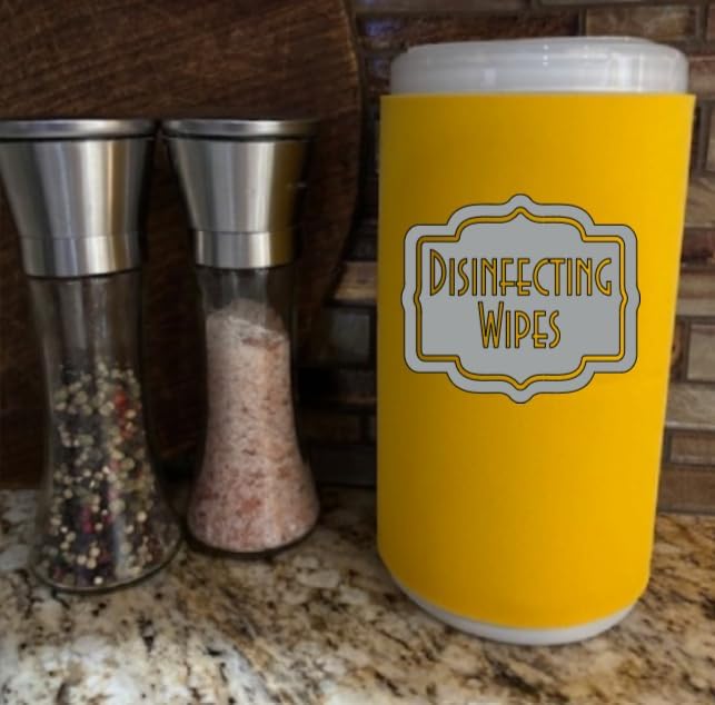 Disinfecting Wipes Cover with Silver Label Modern (Yellow, Large)