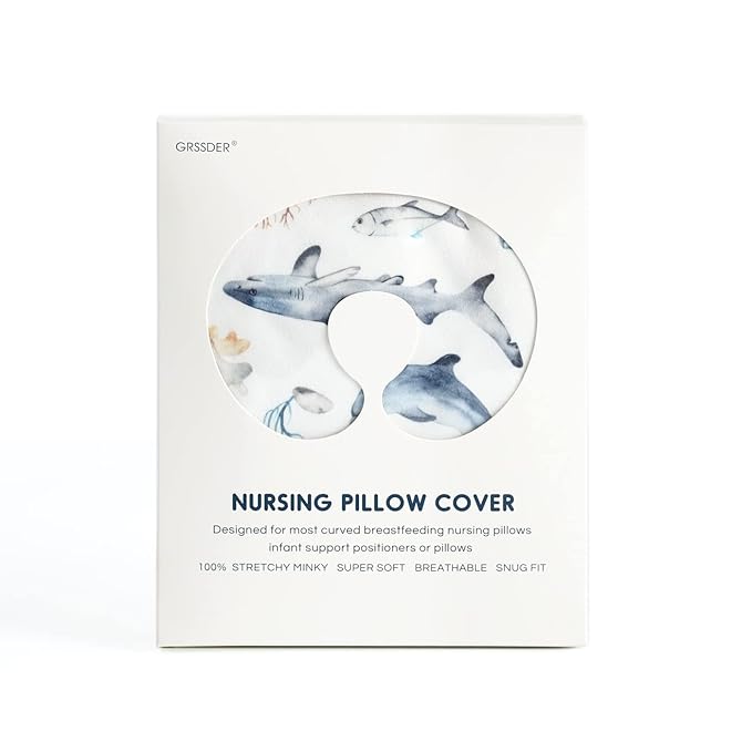 GRSSDER Nursing Pillow Cover Stretchy Minky Removable Nursing Covers for Breastfeeding Pillows, Ultra Soft Comfortable Slipcover for Girls and Boys, Whale Sea World Pattern