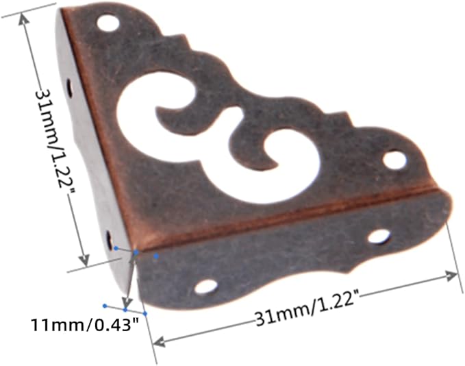 4Pcs Iron Red Copper Vintage Decorative Corner Protector Guards Edge Cover for Chest Case Box-1.22" x 1.22" x 0.43"