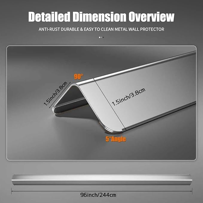 96x1.5x1.5 Inch （No adhesivey） 304 Stainless Steel Wall Corner Guards (10-Pack) Heavy Duty Rounded Corner Protector, Smooth Folded Edge Design for Wall Protection 90° Angle Metal Edge Guard
