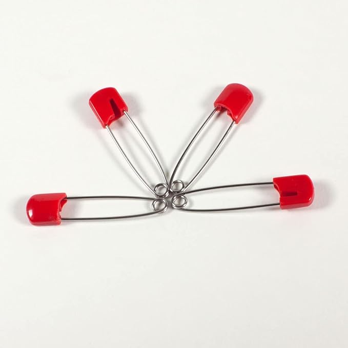 OsoCozy Cloth Diaper Nappy Pins 4 Packs - 4 Stainless Steel Safety Pins with Locking Plastic Heads. Durable, Safe and Cute 2.2 Inches Long (Red)