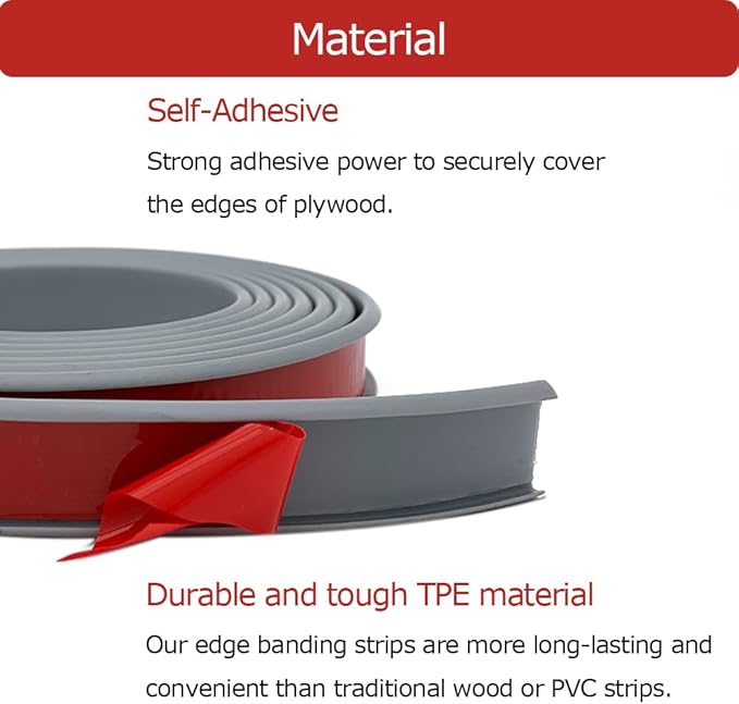 U Shape Plywood Edge Banding, Fit 1/2 inch Edge, Desk Edge Protector, Self-Adhesive Edge Trim for Veneer, Furniture, Countertop, Table, Sheet Metal, Grey, 20Ft