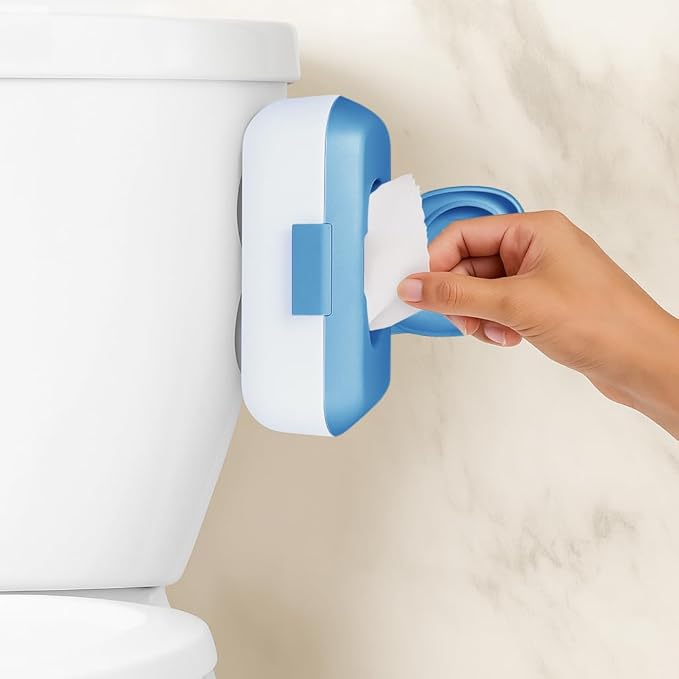 Loo Kids Flushable Wipes Dispenser – Fits Standard Size Flushable Wipes Only – No-Drill Suction Mount Wipe Holder for Toilet Tank, Tile, or Smooth Bathroom Surfaces, Blue