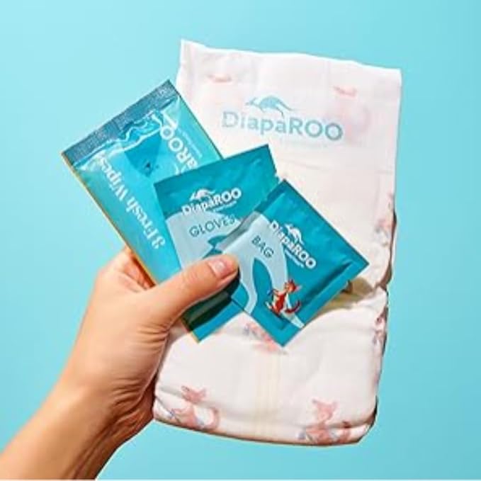DiapaROO All-in-One Travel Diaper Changing Kit – 5-in-1 Kit Disposable Diaper, Wipes, Gloves & Disposal Bag – Pocket-Sized Emergency Kit for On-The-Go Parents – Compact Disposable Changing Size 3