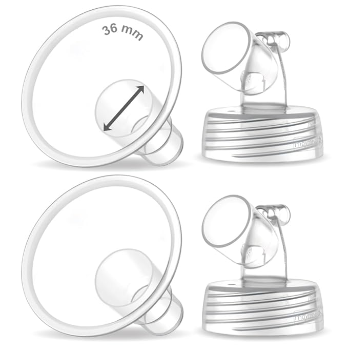 2X 36 mm Maymom Two-Piece Wide Neck Pump Parts for Spectra S1/S2 Pumps; Incl Wide Mouth Flanges; Not Original Spectra Flange
