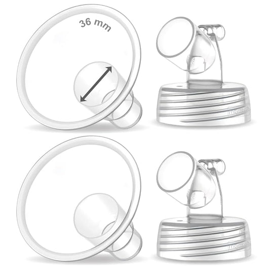 2X 36 mm Maymom Two-Piece Wide Neck Pump Parts for Spectra S1/S2 Pumps; Incl Wide Mouth Flanges; Not Original Spectra Flange