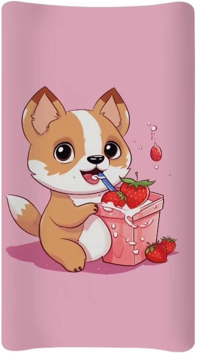 Changing Pad Covers for Boys Girls, Pink Corgi Diaper Changing Table Pad Cover Soft Breathable Changing Mat Cover for 32''x16" Cute Birthday Gifts for Baby