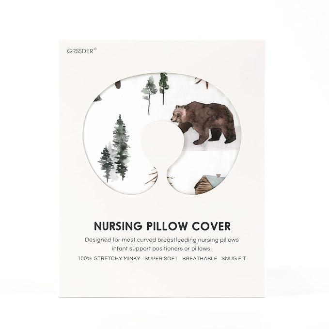 GRSSDER Nursing Pillow Cover Stretchy Minky Removable Nursing Covers for Breastfeeding Pillows, Ultra Soft Comfortable Slipcover for Boy and Girls, Jungle Bear/Rainbow
