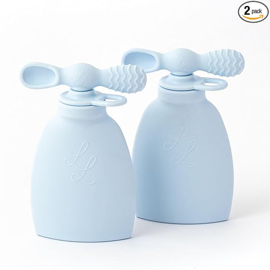 Nontoxic Reusable Baby Food Pouches - Premium Food Grade Silicone - BPA & PFAS Free - Leak-Proof Design - Easy to Clean and Dishwasher Safe (Blue)