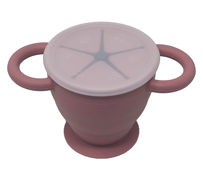 BraveJusticeKidsCo | Snack Attack II Snack Cup | Collapsible Silicone Snack Container | Toddler and Baby Snack Catcher Lid (Dusty Rose)