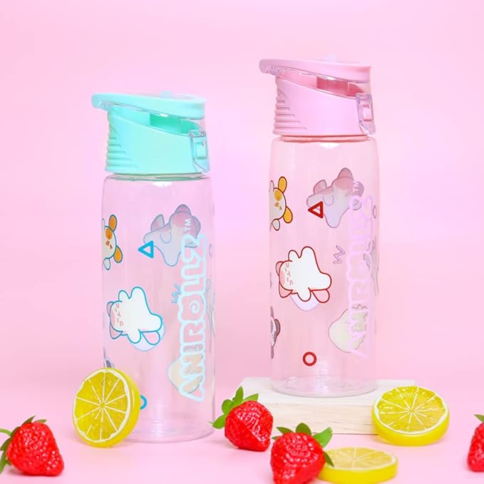 Anirollz Cute Animal Character Clear Plastic 24oz. Water Bottle Tumbler w/Convenient Carrying Handle (Mint)