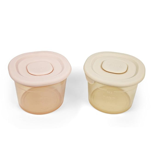Ali+Oli Silicone Baby Food Containers (4oz) 2-pk Reusable Leakproof Snack Storage with Airtight Lids – Freezer & Microwave Safe for Infant and Kids Meals (Blush-Khaki)