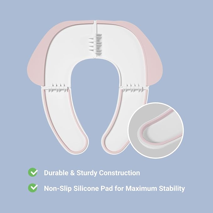 FOOYOO Foldable Toddler Toilet Seat | Portable Potty Training Seat for Travel & Home, Non-Slip, Fits Most Toilets, Easy to Clean, with Travel Bag (Pink)