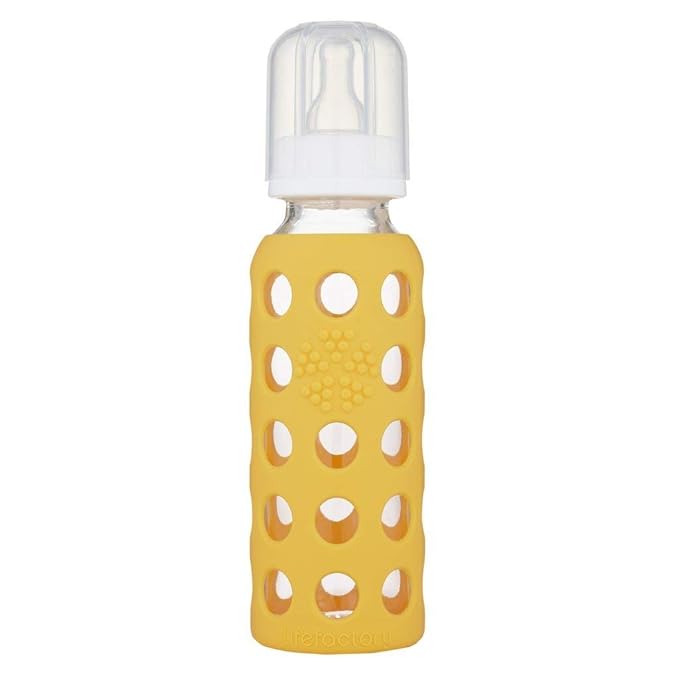 Lifefactory Glass Baby Bottle BPA Free | Protective Silicone Sleeve| 4 oz & 9 oz Pack of 4 | Banana, Mango, Lavender, Grape