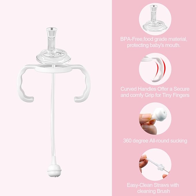 Straw Cup Conversion Kit for Dr. Brown's Narrow and Narrow Glass Baby Bottles, Weighted Sippy Cup Transition Kit with Handles for Kids, [Variable Flow] [Spill-Proof] [BPA-Free], 6m+