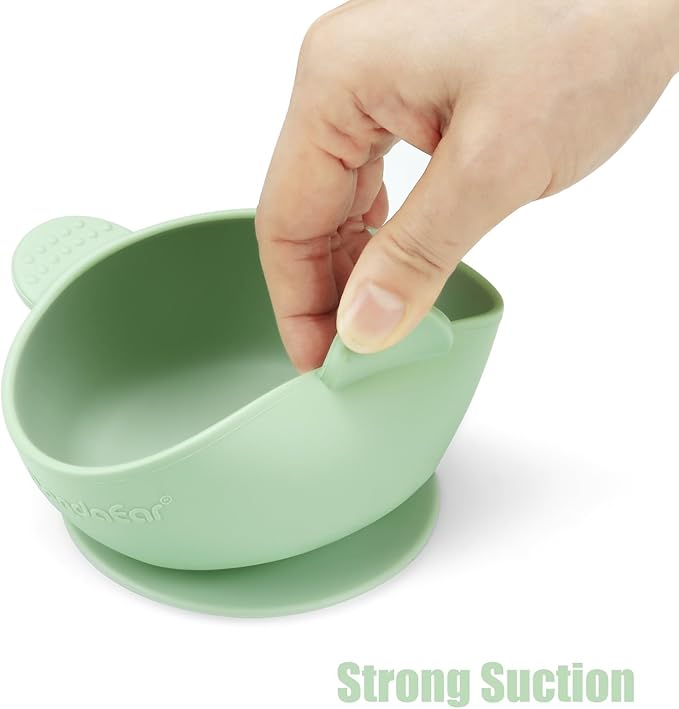 PandaEar 3 Pack Silicone Baby Bowls with Suction – Stay Put Silicone Bowls for Toddlers & Kids – Unbreakable First Stage Self Feeding Supplies – BPA-Free Infant Feeding Set (Blue/Green/Grey)