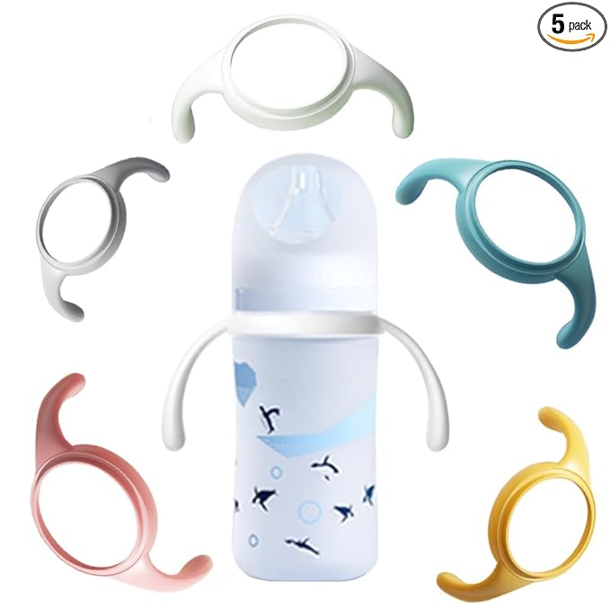 Pack of 5, Bottle Handles Grips Compatible with Pigeon Wide Neck Nursing Bottles and Silicone Coating Glass Bottles