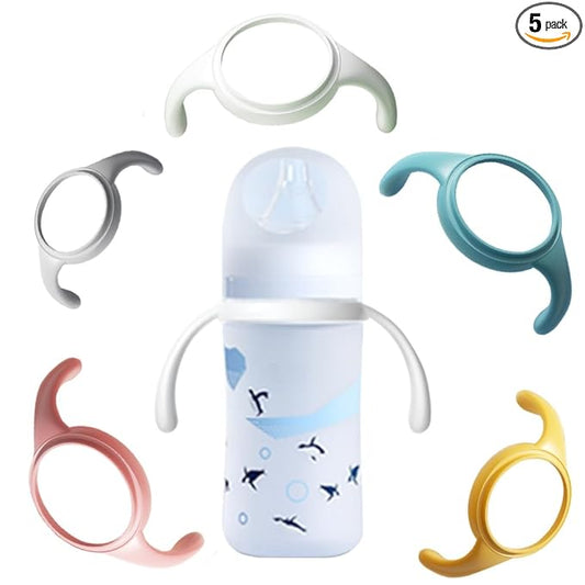 Pack of 5, Bottle Handles Grips Compatible with Pigeon Wide Neck Nursing Bottles and Silicone Coating Glass Bottles
