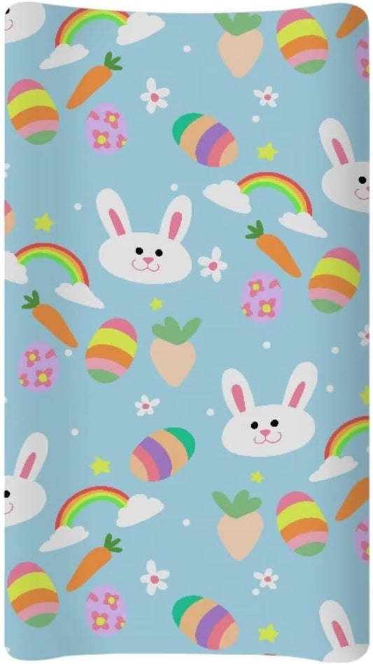 Rabbit Easter Changing Pad Cover Waterproof Easter Decor Stretchy Lightweight Universal Tray Table Mat Soft Diaper Changing Mat Cover for Baby
