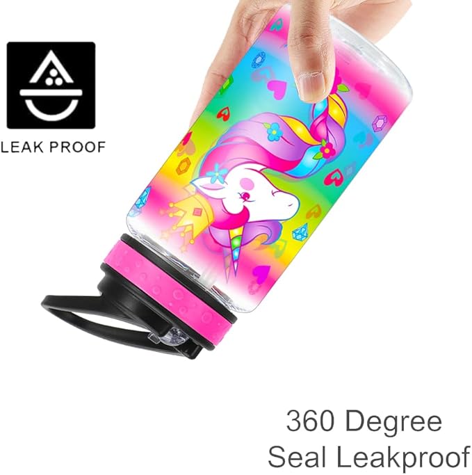 15oz Water Bottle for Kids Girls Boys School, BPA Free, Leak Proof Flip Straw, Carry Loop, Easy Clean - Unicorn