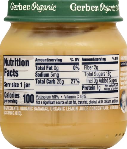Gerber Stage 1, Organic Banana Jar, Baby Food, Fruit Puree, Non-GMO (Pack of 2)
