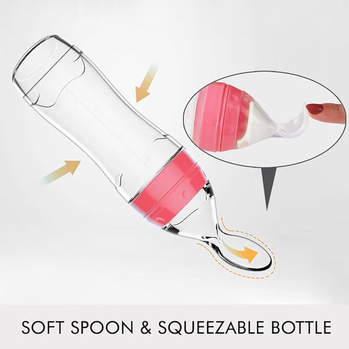 Matyz 2-Piece Silicone Baby Food Dispensing Spoon Set (Pink, 4oz/120ml) - Squeeze Feeder with Spoon for Babies 4 Months+
