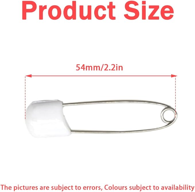 50 PCS Safety Pin 54mm/2.2in Baby Diaper Pins for Cloth Plastic Head Baby Pins for Diapers Stainless Steel Cloth Pins with Locking Closures Nappy Pin for Crafts（DT/White）