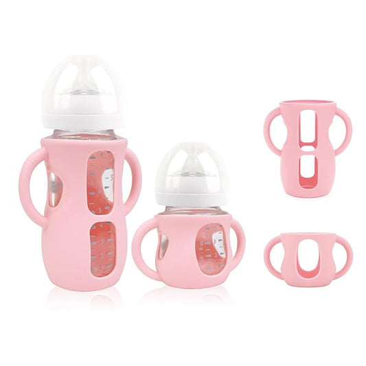 2-Pack Silicone Sleeves for Philips Avent Glass Bottles, BPA-Free Drop-Resistant Baby Bottle Sleeves with Handles, Compatible with Philips Avent Natural Glass Baby Bottles (4 & 8 oz)