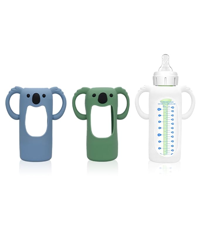 3 Pack Silicone Bottle Sleeves for Dr. Brown's Glass Baby Bottles, 8 oz, Anti-Slip Protective Covers with Handles, Baby Essentials(Bottles Not Included)