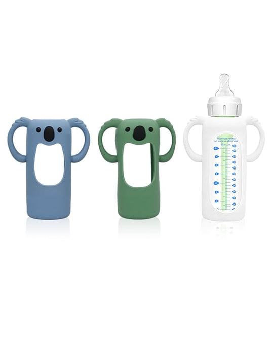 3 Pack Silicone Bottle Sleeves for Dr. Brown's Glass Baby Bottles, 8 oz, Anti-Slip Protective Covers with Handles, Baby Essentials(Bottles Not Included)