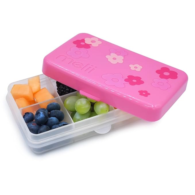 melii Snackle Box | 6-Compartment Divided Snack Container, BPA-Free Food Storage with Removable Dividers for School, Travel & On-the-Go Snacking Flowers