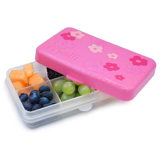 melii Snackle Box | 6-Compartment Divided Snack Container, BPA-Free Food Storage with Removable Dividers for School, Travel & On-the-Go Snacking Flowers