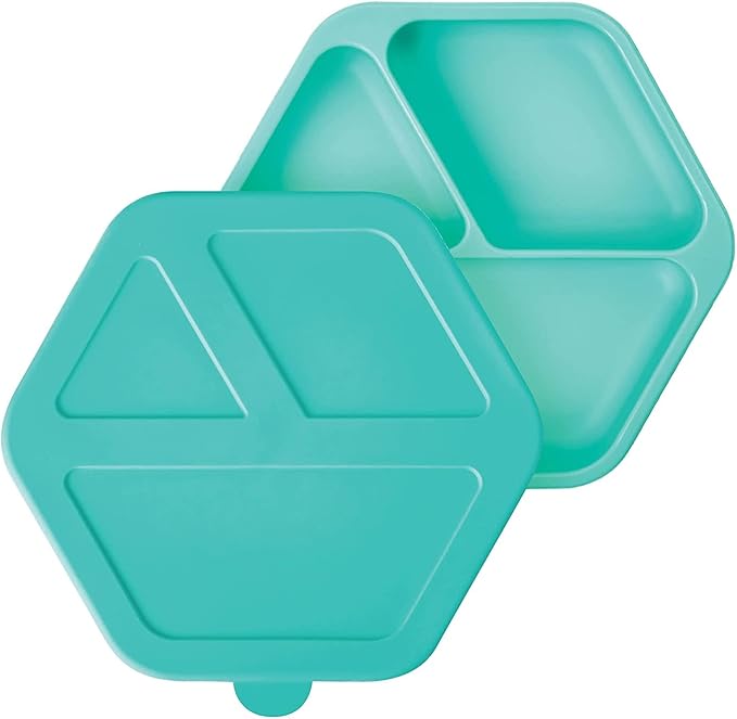 Tiny Twinkle Silicone Suction Baby Plate, Suction Grip Divided Dish for First Foods and Self-Feeding Toddlers, Baby Led Weaning Supplies for Independent Eating (Mint Plate with Lid)