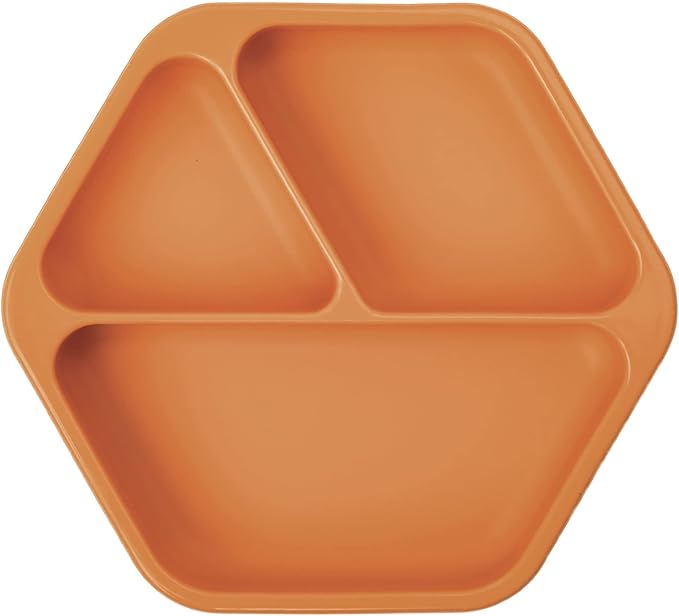 Tiny Twinkle Silicone Suction Baby Plate, Suction Grip Divided Dish for First Foods and Self-Feeding Toddlers, Baby Led Weaning Supplies for Independent Eating (Cinnamon Plate)
