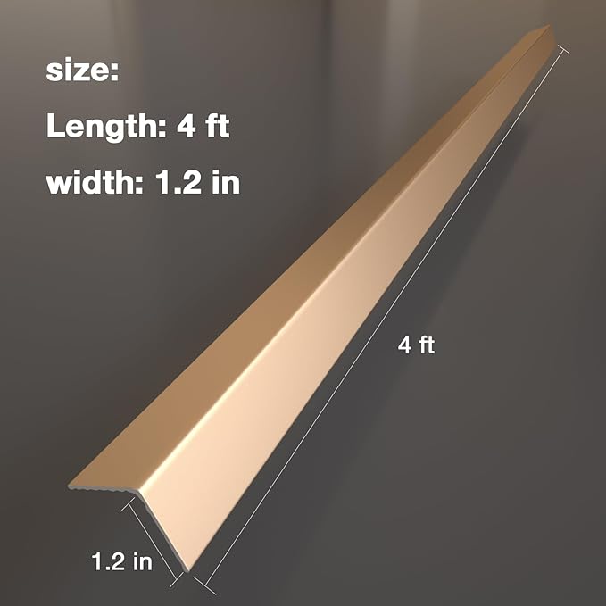 NeatiEase Aluminum Corner Guards, Peel and Stick Metal Corner Protector Molding Trim for Wall Door Frame Cabinet Protection, Gold, 4ft x 1.2in (2pcs)