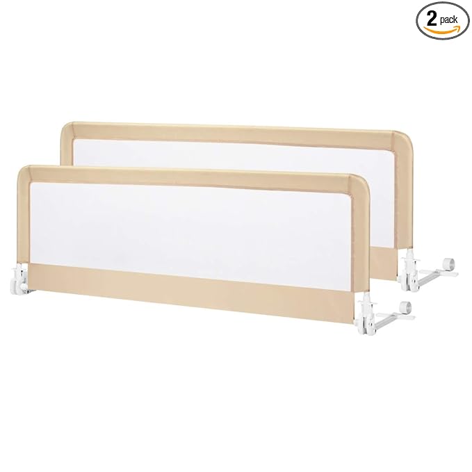 Costzon Bed Rail for Toddlers, 2 PCS Extra Long Swing Down Safety Bed Guards w/Straps for Convertible Crib, Kids Twin, Double, Full Size, Queen & King Bed, Folding Bed Rails for Baby (59-Inch, Beige)
