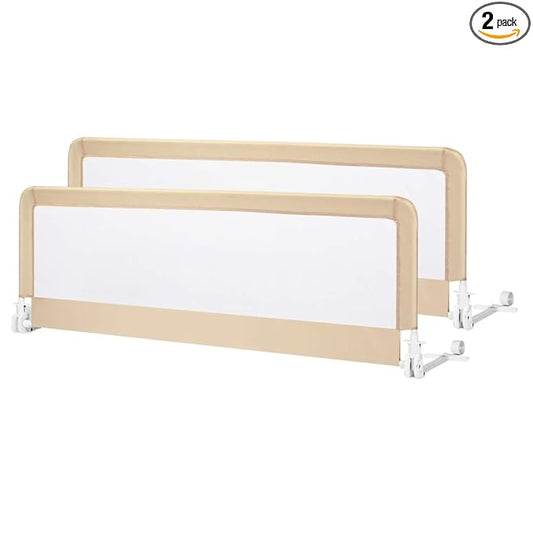 Costzon Bed Rail for Toddlers, 2 PCS Extra Long Swing Down Safety Bed Guards w/Straps for Convertible Crib, Kids Twin, Double, Full Size, Queen & King Bed, Folding Bed Rails for Baby (59-Inch, Beige)