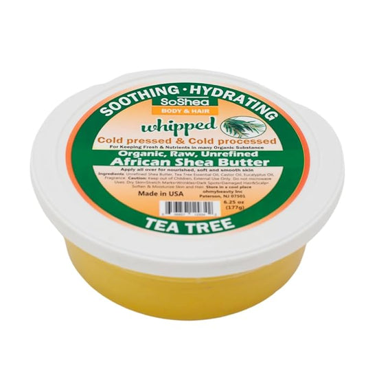 Whipped Shea Butter (Tea Tree) - Nourishes, Moisturizes & Renews | 100% African Pure Shea Butter | Cold-Pressed & Cold-Processed | No Dyes & Parabens | Vegan | 6.25oz / 177g