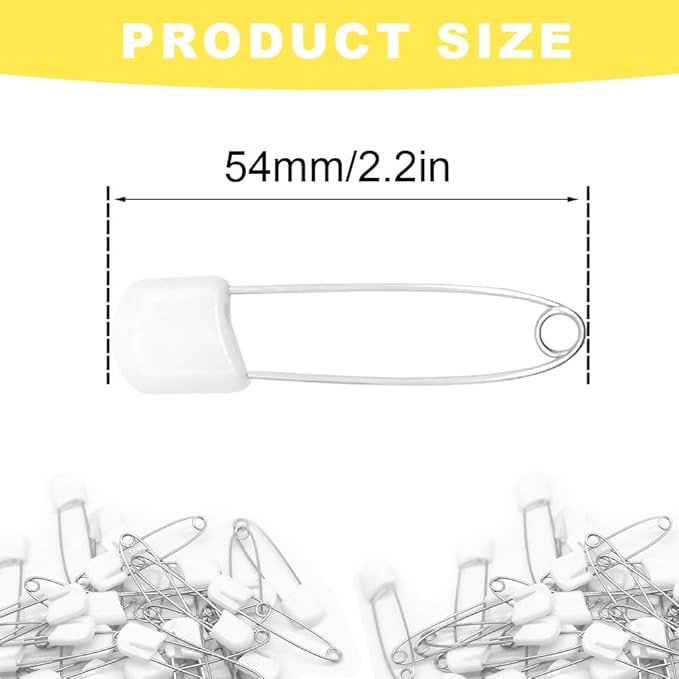 50Pcs 2.2" Plastic Head Nappy Safety Pins(White)