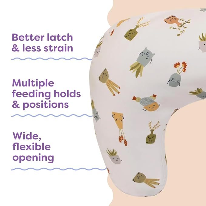 Boppy Nursing Pillow - Firm, Ergonomic U-Shaped Bottle and Breastfeeding Pillow with High Lift for Comfort and Support, Spacious Surface - Tan Happy Houseplants