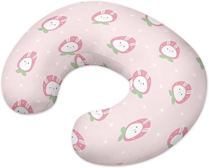 Nursing Pillow Cover Stretchy，Fits The Original Support for Breastfeeding，Strawberry Rabbit,for Breastfeeding and Bottle Feeding (Pink)