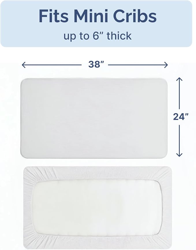 2-Pack Mini Crib Sheets Fitted - Pack N Play Sheets for Pack and Play Mattress - Stretchy Soft Microfiber Playard Bedding - Mini Toddler Bed Cover for Boys & Girls - Oeko-Tex - 38 x 24in, White/Pink