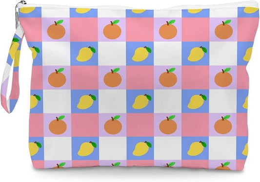 Wet Dry Bag, Wet Bag for Swimsuit, Diaper Sunscreen Large Zipper Pouch Waterproof Pouch, Beach Bags for Women, Orange and Mango Checkered Pattern, Gifts for Ladies Girls Friends Colleagues and Sisters
