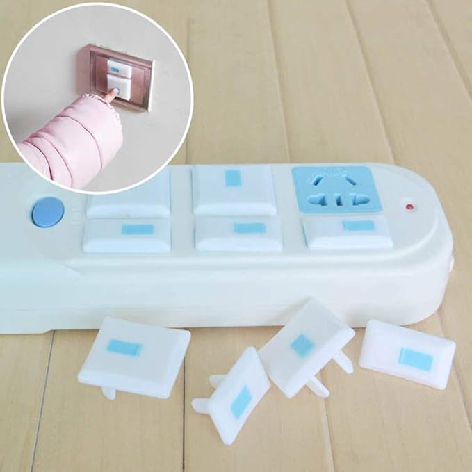 6Pcs 3 Holes Outlet Plug Covers Baby Proofing Electric Protector Caps Kit for Child Safety - Blue + White